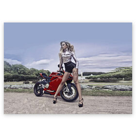 Поздравительная открытка с принтом Biker Olga в Екатеринбурге, 100% бумага | плотность бумаги 280 г/м2, матовая, на обратной стороне линовка и место для марки
 | celebrity | clouds | fashion | girl | model | motorcycle | nature | pose | sky | star | девушка | звезда | знаменитость | мода | модель | мотоцикл | небо | облака | природа
