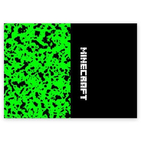 Поздравительная открытка с принтом MINECRAFT LOGO в Екатеринбурге, 100% бумага | плотность бумаги 280 г/м2, матовая, на обратной стороне линовка и место для марки
 | blox | creeper | dungeons | game | green | minecraft | neon | pixel | steve | алекс | детям | зелень | игра | кислотный | крипер | куб | логотипы игр | майнкрафт | мальчикам | мобы | пиксель | пиксельный | подземелья | приключения