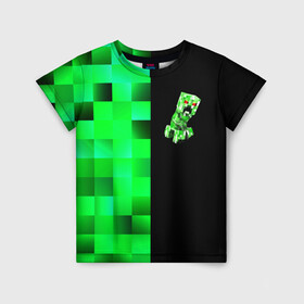Детская футболка 3D с принтом MINECRAFT CREEPER в Екатеринбурге, 100% гипоаллергенный полиэфир | прямой крой, круглый вырез горловины, длина до линии бедер, чуть спущенное плечо, ткань немного тянется | blox | creeper | dungeons | game | geometry | green | neon | pixel | steve | алекс | детям | зелень | игра | кислотный | крипер | куб | логотипы игр | майнкрафт | мальчикам | мобы | неоновый | пиксель | пиксельный | подземелья