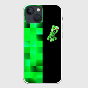 Чехол для iPhone 13 mini с принтом MINECRAFT CREEPER в Екатеринбурге,  |  | blox | creeper | dungeons | game | geometry | green | neon | pixel | steve | алекс | детям | зелень | игра | кислотный | крипер | куб | логотипы игр | майнкрафт | мальчикам | мобы | неоновый | пиксель | пиксельный | подземелья