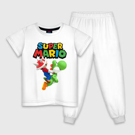 Детская пижама хлопок с принтом Super Mario в Екатеринбурге, 100% хлопок |  брюки и футболка прямого кроя, без карманов, на брюках мягкая резинка на поясе и по низу штанин
 | game | mario kart live home circuit | super mario | super mario 3d world | super mario 64 | super mario galaxy | super mario sunshine | гумба | игра super mario | игра марио | йоши | купалинги | лакиту | луиджи | марио | надпись | нинтендо | 