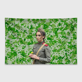 Флаг-баннер с принтом Buzova military в Екатеринбурге, 100% полиэстер | размер 67 х 109 см, плотность ткани — 95 г/м2; по краям флага есть четыре люверса для крепления | bag | buzova | camouflage | eyes | face | flower | garrison cap | girl | lips | military | star | straps | глаза | губы | девушка | камуфляж | лицо | пилотка | погоны | сумка