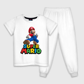 Детская пижама хлопок с принтом Super Mario в Екатеринбурге, 100% хлопок |  брюки и футболка прямого кроя, без карманов, на брюках мягкая резинка на поясе и по низу штанин
 | game | mario kart live home circuit | super mario | super mario 3d world | super mario 64 | super mario galaxy | super mario sunshine | гумба | игра super mario | игра марио | йоши | купалинги | лакиту | луиджи | марио | надпись | нинтендо | 