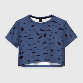 Женская футболка Crop-top 3D с принтом Manta в Екатеринбурге, 100% полиэстер | круглая горловина, длина футболки до линии талии, рукава с отворотами | dolphin | fish | killer whale | manta | see life | shark | акула | дельфин | касатка | морские обитатели | рыба