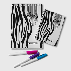 Блокнот с принтом Zebra в Екатеринбурге, 100% бумага | 48 листов, плотность листов — 60 г/м2, плотность картонной обложки — 250 г/м2. Листы скреплены удобной пружинной спиралью. Цвет линий — светло-серый
 | животное | зебра | полосы | черный | штрихкод