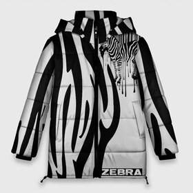 Женская зимняя куртка 3D с принтом Zebra в Екатеринбурге, верх — 100% полиэстер; подкладка — 100% полиэстер; утеплитель — 100% полиэстер | длина ниже бедра, силуэт Оверсайз. Есть воротник-стойка, отстегивающийся капюшон и ветрозащитная планка. 

Боковые карманы с листочкой на кнопках и внутренний карман на молнии | животное | зебра | полосы | черный | штрихкод