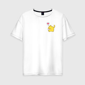 Женская футболка хлопок Oversize с принтом Кот в Екатеринбурге, 100% хлопок | свободный крой, круглый ворот, спущенный рукав, длина до линии бедер
 | животное | кот | сердце | смешной