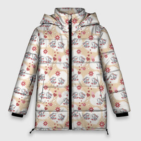 Женская зимняя куртка 3D с принтом Зайки в Екатеринбурге, верх — 100% полиэстер; подкладка — 100% полиэстер; утеплитель — 100% полиэстер | длина ниже бедра, силуэт Оверсайз. Есть воротник-стойка, отстегивающийся капюшон и ветрозащитная планка. 

Боковые карманы с листочкой на кнопках и внутренний карман на молнии | животное | заяц | пара | сердце | узор