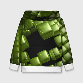 Детская толстовка 3D с принтом зеленый куб в Екатеринбурге, 100% полиэстер | двухслойный капюшон со шнурком для регулировки, мягкие манжеты на рукавах и по низу толстовки, спереди карман-кенгуру с мягким внутренним слоем | 3d | абстракция | зеленый | илюзия | квадрат | куб