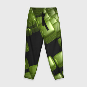 Детские брюки 3D с принтом зеленый куб в Екатеринбурге, 100% полиэстер | манжеты по низу, эластичный пояс регулируется шнурком, по бокам два кармана без застежек, внутренняя часть кармана из мелкой сетки | 3d | абстракция | зеленый | илюзия | квадрат | куб
