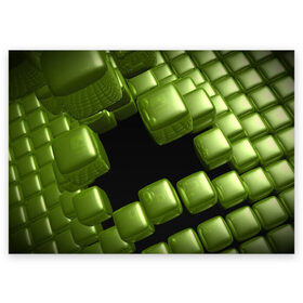 Поздравительная открытка с принтом зеленый куб в Екатеринбурге, 100% бумага | плотность бумаги 280 г/м2, матовая, на обратной стороне линовка и место для марки
 | 3d | абстракция | зеленый | илюзия | квадрат | куб