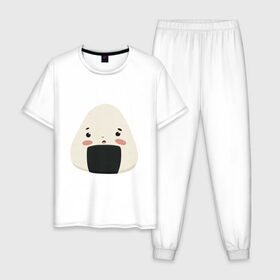 Мужская пижама хлопок с принтом Онигири в Екатеринбурге, 100% хлопок | брюки и футболка прямого кроя, без карманов, на брюках мягкая резинка на поясе и по низу штанин
 | 