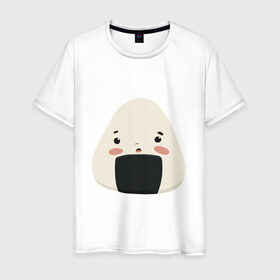 Мужская футболка хлопок с принтом Онигири в Екатеринбурге, 100% хлопок | прямой крой, круглый вырез горловины, длина до линии бедер, слегка спущенное плечо. | 