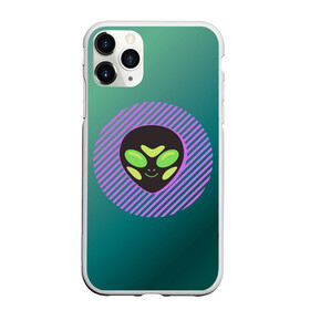 Чехол для iPhone 11 Pro Max матовый с принтом Инопланетяша на зеленом фоне в Екатеринбурге, Силикон |  | градиент | зеленый | инопланетянин | круг | лицо | наука | нло | подарок | полоски | пришелец | улыбка | фантастика | фиолетовый