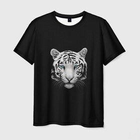 Мужская футболка 3D с принтом тигр, белый тигр в Екатеринбурге, 100% полиэфир | прямой крой, круглый вырез горловины, длина до линии бедер | белый тигр | тигр