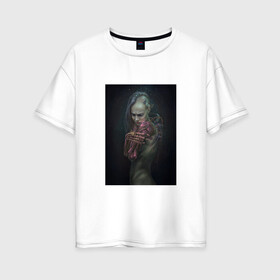 Женская футболка хлопок Oversize с принтом Cyberpunk ART NEON 112 в Екатеринбурге, 100% хлопок | свободный крой, круглый ворот, спущенный рукав, длина до линии бедер
 | art | cyberpunk art | neon aesthetic | neon art | vaporwave art | киберпанк | цифровые файлы