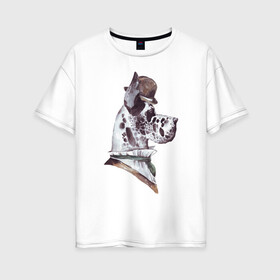 Женская футболка хлопок Oversize с принтом Немецкий дог в шляпе в Екатеринбурге, 100% хлопок | свободный крой, круглый ворот, спущенный рукав, длина до линии бедер
 | немецкий дог | портрет собаки | собака в шляпе