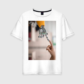 Женская футболка хлопок Oversize с принтом Искусственный интеллект в Екатеринбурге, 100% хлопок | свободный крой, круглый ворот, спущенный рукав, длина до линии бедер
 | будущее | искусственный интеллект | робот | технологии | человек