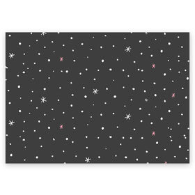 Поздравительная открытка с принтом Снежинки и звёзды в Екатеринбурге, 100% бумага | плотность бумаги 280 г/м2, матовая, на обратной стороне линовка и место для марки
 | белый | звезда | зима | небо | снег | снежинка | чёрный
