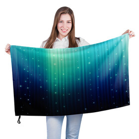 Флаг 3D с принтом блеск в Екатеринбурге, 100% полиэстер | плотность ткани — 95 г/м2, размер — 67 х 109 см. Принт наносится с одной стороны | бирюза | блеск | звезда | звездочка | неон | полосы | свет