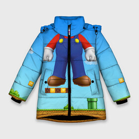 Зимняя куртка для девочек 3D с принтом Mario в Екатеринбурге, ткань верха — 100% полиэстер; подклад — 100% полиэстер, утеплитель — 100% полиэстер. | длина ниже бедра, удлиненная спинка, воротник стойка и отстегивающийся капюшон. Есть боковые карманы с листочкой на кнопках, утяжки по низу изделия и внутренний карман на молнии. 

Предусмотрены светоотражающий принт на спинке, радужный светоотражающий элемент на пуллере молнии и на резинке для утяжки. | 8 бит | dandy | mario | водопроводчик | денди | игры на денди | марио
