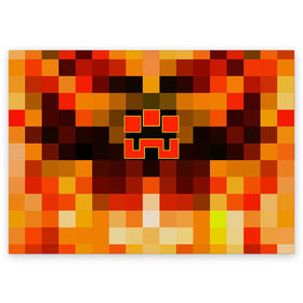 Поздравительная открытка с принтом Minecraft Dungeons в Екатеринбурге, 100% бумага | плотность бумаги 280 г/м2, матовая, на обратной стороне линовка и место для марки
 | Тематика изображения на принте: blox | creeper | dungeons | geometry | logo games | orange | pixel | red | steve | алекс | геометрия | детям | крипер | куб | логотипы игр | майнкрафт | мальчикам | мобы | огненный | огонь | пигги | пиксель | пиксельный | подземелья