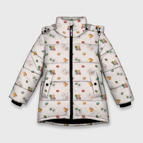 Зимняя куртка для девочек 3D с принтом Швейные безделушки в Екатеринбурге, ткань верха — 100% полиэстер; подклад — 100% полиэстер, утеплитель — 100% полиэстер. | длина ниже бедра, удлиненная спинка, воротник стойка и отстегивающийся капюшон. Есть боковые карманы с листочкой на кнопках, утяжки по низу изделия и внутренний карман на молнии. 

Предусмотрены светоотражающий принт на спинке, радужный светоотражающий элемент на пуллере молнии и на резинке для утяжки. | арт | иголка | иголки | напёрсток | нитка | нитки | пуговица | пуговицы | рисунок | цветная пуговица | цветные пуговицы