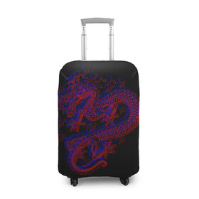 Чехол для чемодана 3D с принтом 3д Дракон в Екатеринбурге, 86% полиэфир, 14% спандекс | двустороннее нанесение принта, прорези для ручек и колес | 3д эффект | китайский дракон | красный | миф | оптическая иллюзия | синий