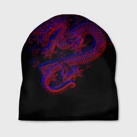 Шапка 3D с принтом 3д Дракон в Екатеринбурге, 100% полиэстер | универсальный размер, печать по всей поверхности изделия | 3д эффект | китайский дракон | красный | миф | оптическая иллюзия | синий