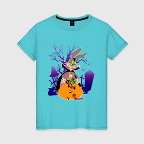 Женская футболка хлопок с принтом Багз Хэллоуин в Екатеринбурге, 100% хлопок | прямой крой, круглый вырез горловины, длина до линии бедер, слегка спущенное плечо | bugs bunny | looney tunes | vdzabma | багз банни | луни тюнз