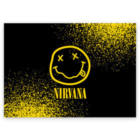Поздравительная открытка с принтом NIRVANA / НИРВАНА в Екатеринбурге, 100% бумага | плотность бумаги 280 г/м2, матовая, на обратной стороне линовка и место для марки
 | Тематика изображения на принте: band | cobain | face | kurt | logo | music | nirvana | rock | rocknroll | группа | кобейн | курт | лого | логотип | музыка | музыкальная | нирвана | рожица | рок | рокнролл | символ