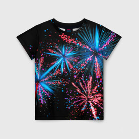 Детская футболка 3D с принтом Праздничный фейерверк в Екатеринбурге, 100% гипоаллергенный полиэфир | прямой крой, круглый вырез горловины, длина до линии бедер, чуть спущенное плечо, ткань немного тянется | happy | new year | блестящие | взрыв | день рождения | звезды | искры | лучи | неоновые | новогодние | новый год | ночные | ночь | огни | подарок | праздник | радость | рождество | салют | свадьба | свет