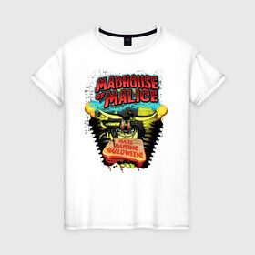 Женская футболка хлопок с принтом Madhouse of Malice в Екатеринбурге, 100% хлопок | прямой крой, круглый вырез горловины, длина до линии бедер, слегка спущенное плечо | Тематика изображения на принте: bugs bunny | looney tunes | vdzabma | багз банни | луни тюнз