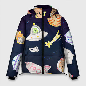 Мужская зимняя куртка 3D с принтом Космический рисунок в Екатеринбурге, верх — 100% полиэстер; подкладка — 100% полиэстер; утеплитель — 100% полиэстер | длина ниже бедра, свободный силуэт Оверсайз. Есть воротник-стойка, отстегивающийся капюшон и ветрозащитная планка. 

Боковые карманы с листочкой на кнопках и внутренний карман на молнии. | арт | детский рисунок | звезда | звёзды | космонавт | космос | кот | котик | нло | ракета | ракеты | рисунок | рисунок карандашом | синий | созвездия | тарелка | тарелки | юпитер