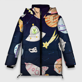 Женская зимняя куртка 3D с принтом Космический рисунок в Екатеринбурге, верх — 100% полиэстер; подкладка — 100% полиэстер; утеплитель — 100% полиэстер | длина ниже бедра, силуэт Оверсайз. Есть воротник-стойка, отстегивающийся капюшон и ветрозащитная планка. 

Боковые карманы с листочкой на кнопках и внутренний карман на молнии | арт | детский рисунок | звезда | звёзды | космонавт | космос | кот | котик | нло | ракета | ракеты | рисунок | рисунок карандашом | синий | созвездия | тарелка | тарелки | юпитер