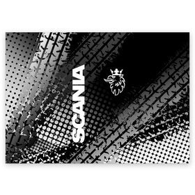 Поздравительная открытка с принтом Scania в Екатеринбурге, 100% бумага | плотность бумаги 280 г/м2, матовая, на обратной стороне линовка и место для марки
 | king of road | king of the road | saab | saab logo | scania | scania king | scania logo | грузовик | дальнобойщик | сааб | сканиа | скания | скания значок | скания лого | скания логотип | скания символ | шофер