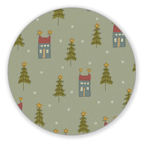 Коврик для мышки круглый с принтом Дома в лесу в Екатеринбурге, резина и полиэстер | круглая форма, изображение наносится на всю лицевую часть | Тематика изображения на принте: арт | детский рисунок | дом | дома | ёлка | ёлки | зелёный | лес | новый год | рисунок | рисунок карандашом | снег | сосны | соста | тёмно зелёный | тёмный
