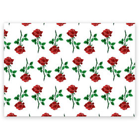 Поздравительная открытка с принтом Паттерн из роз в Екатеринбурге, 100% бумага | плотность бумаги 280 г/м2, матовая, на обратной стороне линовка и место для марки
 | красный | красота | паттерн | природа | роза | узор | цветок | цветы