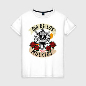 Женская футболка хлопок с принтом Dia De Los Muertos в Екатеринбурге, 100% хлопок | прямой крой, круглый вырез горловины, длина до линии бедер, слегка спущенное плечо | daffy duck | looney tunes | vdzabma | даффи дак | луни тюнз
