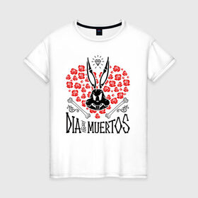 Женская футболка хлопок с принтом Dia De Los Muertos в Екатеринбурге, 100% хлопок | прямой крой, круглый вырез горловины, длина до линии бедер, слегка спущенное плечо | bugs bunny | looney tunes | vdzabma | багз банни | луни тюнз