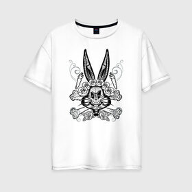 Женская футболка хлопок Oversize с принтом Bugs Bunny в Екатеринбурге, 100% хлопок | свободный крой, круглый ворот, спущенный рукав, длина до линии бедер
 | bugs bunny | looney tunes | vdzabma | багз банни | луни тюнз