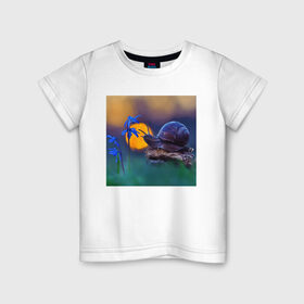 Детская футболка хлопок с принтом Улитка в Екатеринбурге, 100% хлопок | круглый вырез горловины, полуприлегающий силуэт, длина до линии бедер | flowers | nature | природа | улиточка | цветочки