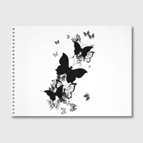 Альбом для рисования с принтом Черные бабочки на белом в Екатеринбурге, 100% бумага
 | матовая бумага, плотность 200 мг. | angel | black and white | butterfly | fairy | fashion girl | wings | ангел | бабочка | девушке | животные | крылья | летающие | магия | махаон | мотылек | мотыльки | насекомые | нежные | подарок | природа | сказочные | татуировки
