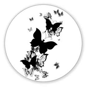 Коврик для мышки круглый с принтом Черные бабочки на белом в Екатеринбурге, резина и полиэстер | круглая форма, изображение наносится на всю лицевую часть | angel | black and white | butterfly | fairy | fashion girl | wings | ангел | бабочка | девушке | животные | крылья | летающие | магия | махаон | мотылек | мотыльки | насекомые | нежные | подарок | природа | сказочные | татуировки