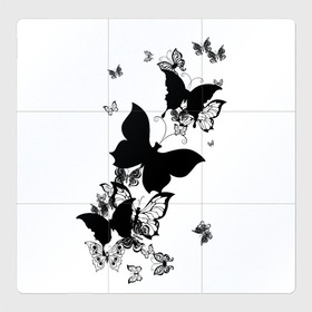 Магнитный плакат 3Х3 с принтом Черные бабочки на белом в Екатеринбурге, Полимерный материал с магнитным слоем | 9 деталей размером 9*9 см | angel | black and white | butterfly | fairy | fashion girl | wings | ангел | бабочка | девушке | животные | крылья | летающие | магия | махаон | мотылек | мотыльки | насекомые | нежные | подарок | природа | сказочные | татуировки