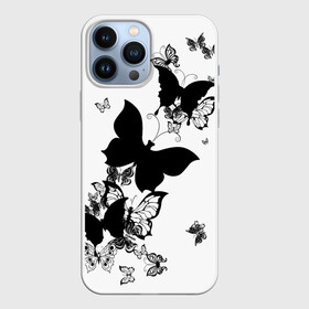 Чехол для iPhone 13 Pro Max с принтом Черные бабочки на белом в Екатеринбурге,  |  | angel | black and white | butterfly | fairy | fashion girl | wings | ангел | бабочка | девушке | животные | крылья | летающие | магия | махаон | мотылек | мотыльки | насекомые | нежные | подарок | природа | сказочные | татуировки