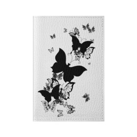 Обложка для паспорта матовая кожа с принтом Черные бабочки на белом в Екатеринбурге, натуральная матовая кожа | размер 19,3 х 13,7 см; прозрачные пластиковые крепления | angel | black and white | butterfly | fairy | fashion girl | wings | ангел | бабочка | девушке | животные | крылья | летающие | магия | махаон | мотылек | мотыльки | насекомые | нежные | подарок | природа | сказочные | татуировки