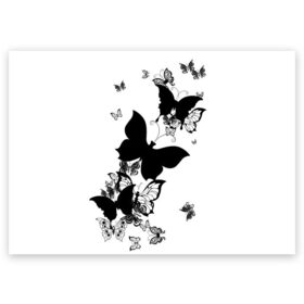 Поздравительная открытка с принтом Черные бабочки на белом в Екатеринбурге, 100% бумага | плотность бумаги 280 г/м2, матовая, на обратной стороне линовка и место для марки
 | angel | black and white | butterfly | fairy | fashion girl | wings | ангел | бабочка | девушке | животные | крылья | летающие | магия | махаон | мотылек | мотыльки | насекомые | нежные | подарок | природа | сказочные | татуировки