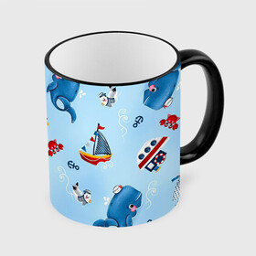 Кружка с полной запечаткой с принтом Морская атмосфера в Екатеринбурге, керамика | ёмкость 330 мл | арт | белый | кит | киты | корабли | корабль | краб | крабы | красные крабы | красный | красный краб | море | моряк | моряки | пароход | пароходы | птица | птицы | рисунок | синий | чайка | чайки | якорь