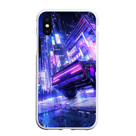 Чехол для iPhone XS Max матовый с принтом Cyberpunk city в Екатеринбурге, Силикон | Область печати: задняя сторона чехла, без боковых панелей | art | city | cyber | cyberpunk | japan | lights | lines | neon | punk | арт | город | кибер | киберпанк | япония